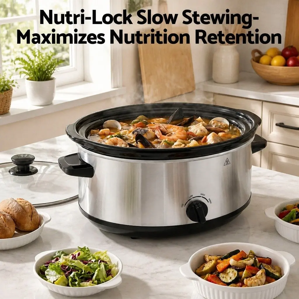 Slow Cooker Silver 6.5L Electric Multi Cooker 3 Heat Settings Keep Warm