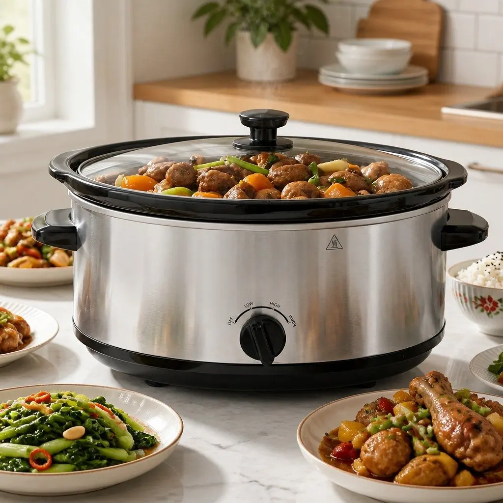 Slow Cooker Silver 6.5L Electric Multi Cooker 3 Heat Settings Keep Warm