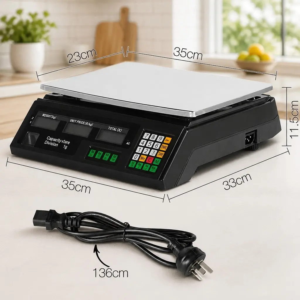 Digital Kitchen Scale Black 40kg Large LCD Display Rechargeable Battery Accurate Weighing