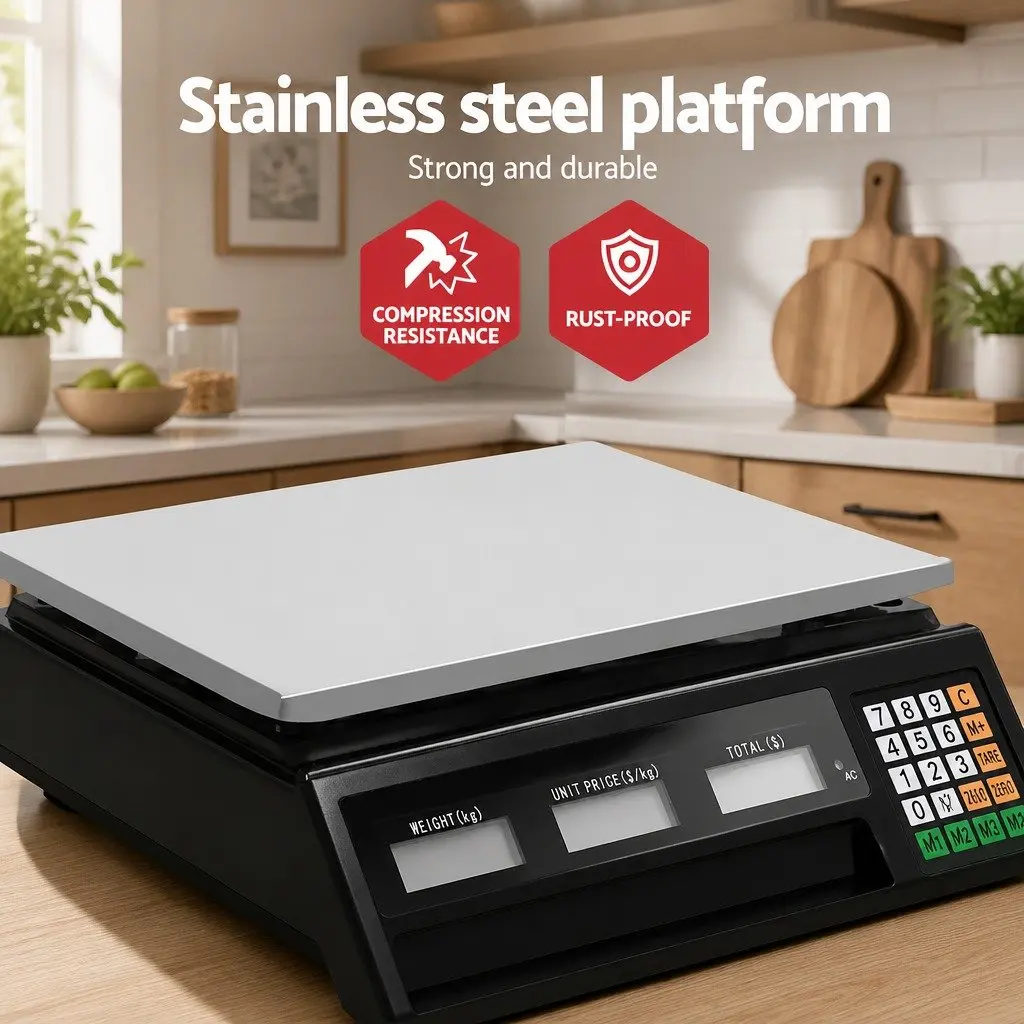 Digital Kitchen Scale Black 40kg Large LCD Display Rechargeable Battery Accurate Weighing