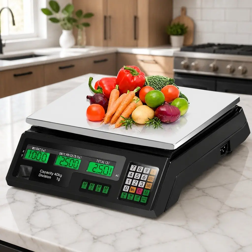 Digital Kitchen Scale Black 40kg Large LCD Display Rechargeable Battery Accurate Weighing