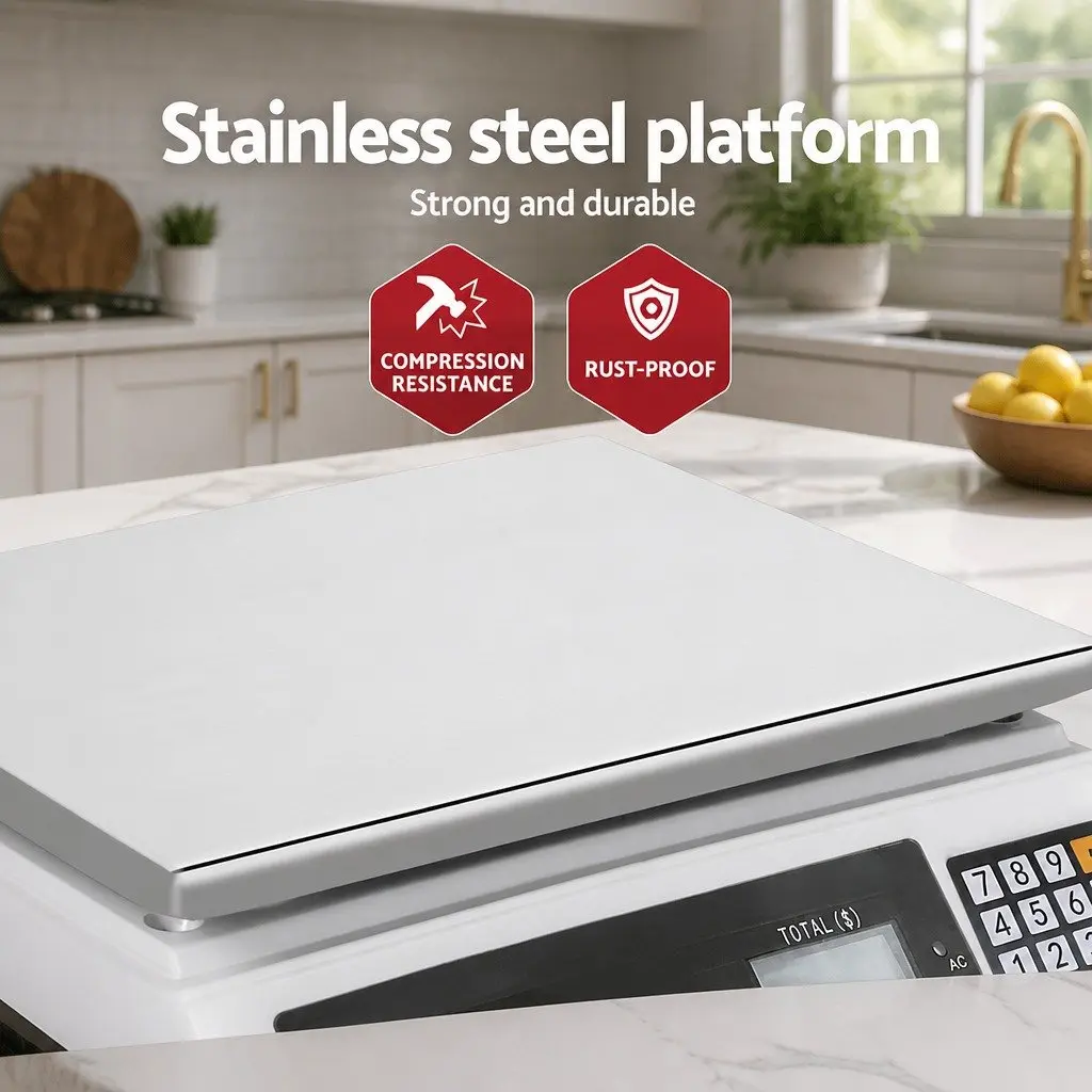 Digital Kitchen Scales White 40kg Stainless Steel Platform Dual LCD Display