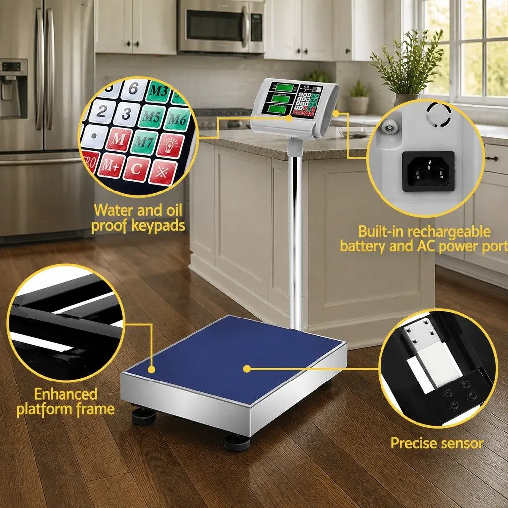 Digital Platform Scale Stainless Steel 150KG Large Backlit LCD Display Kitchen