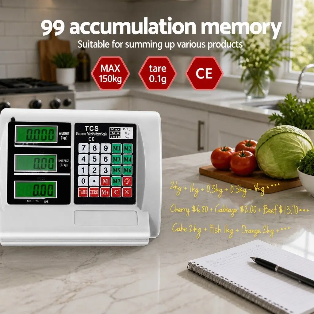 Digital Platform Scale Stainless Steel 150KG Large Backlit LCD Display Kitchen