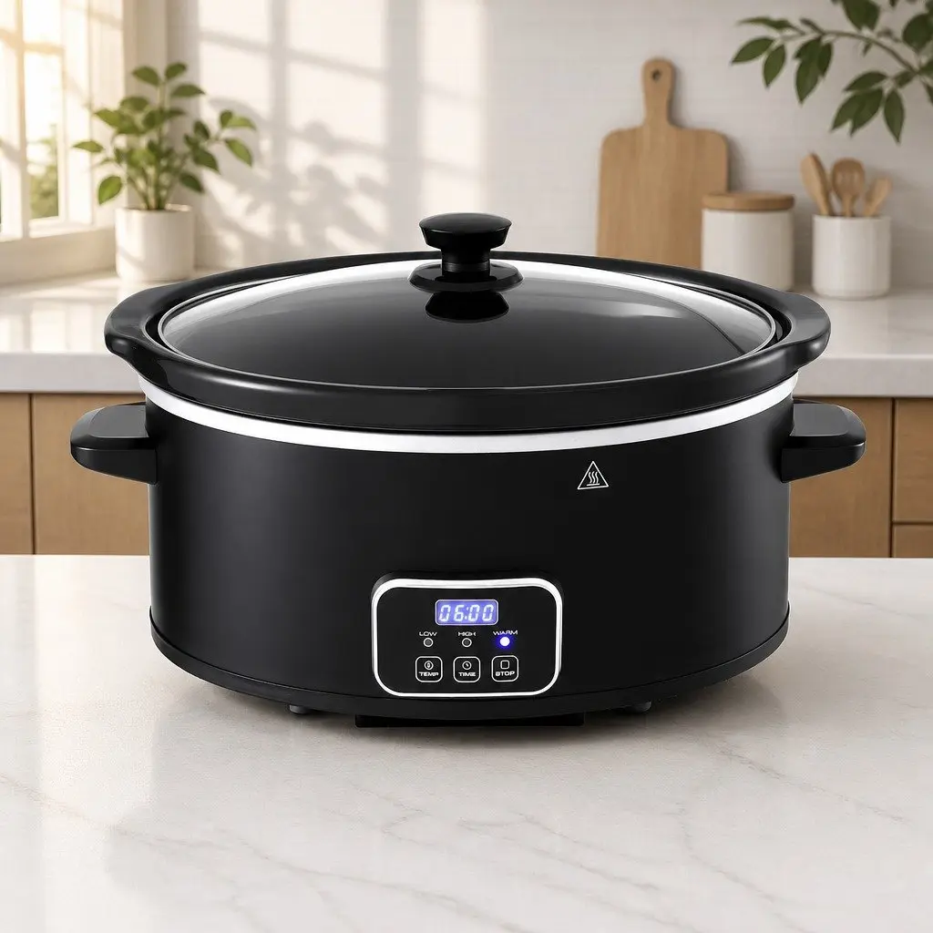 Electric Slow Cooker Black 5.6L Oval 3 Heat Settings Keep Warm Function