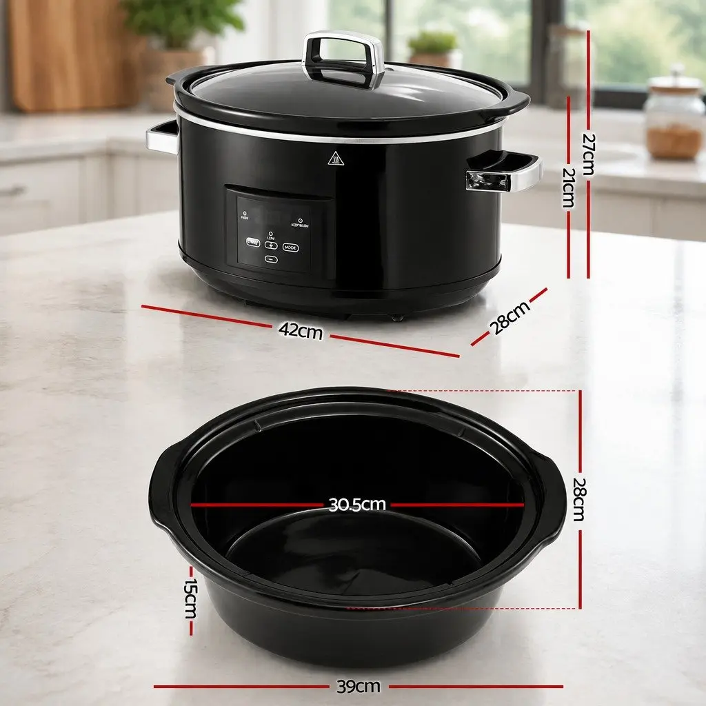 8L Electric Slow Cooker Black Digital Programmable 3 Heat Settings Keep Warm Function