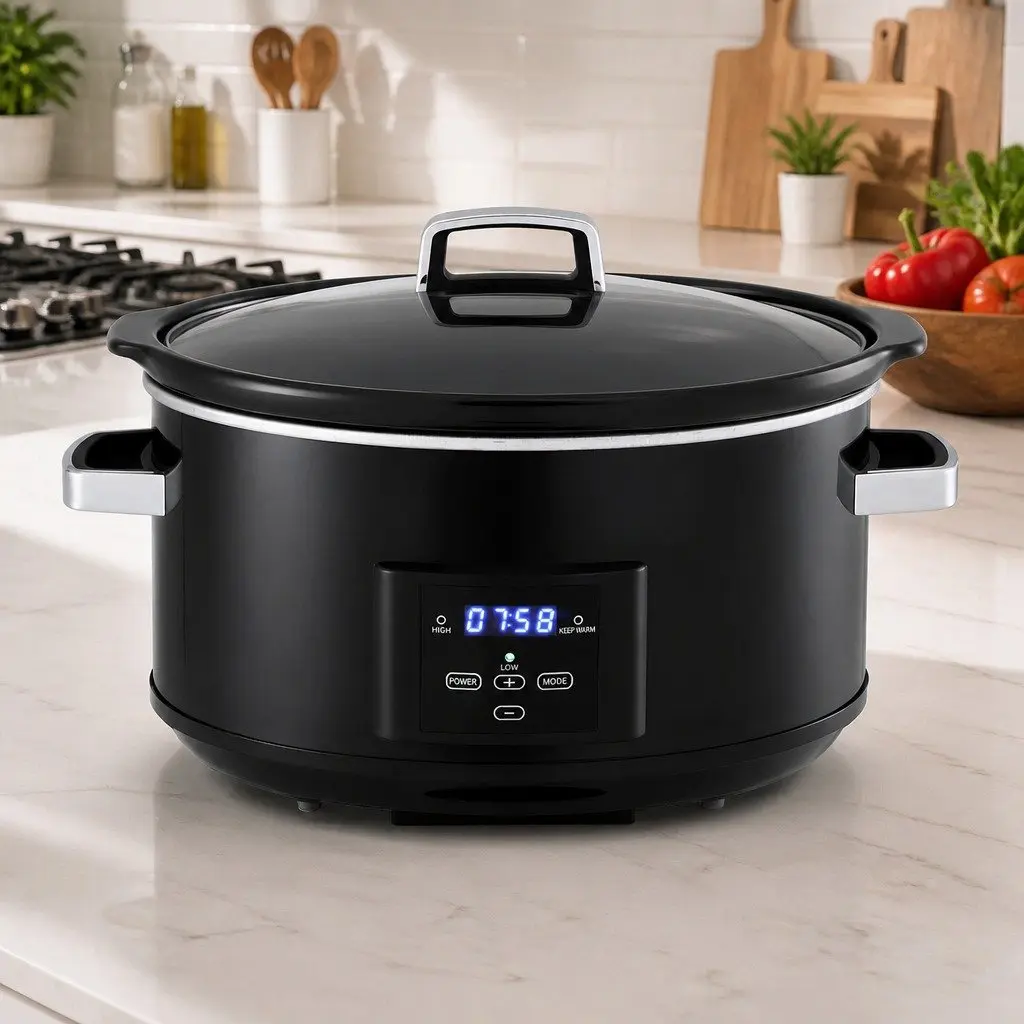 8L Electric Slow Cooker Black Digital Programmable 3 Heat Settings Keep Warm Function