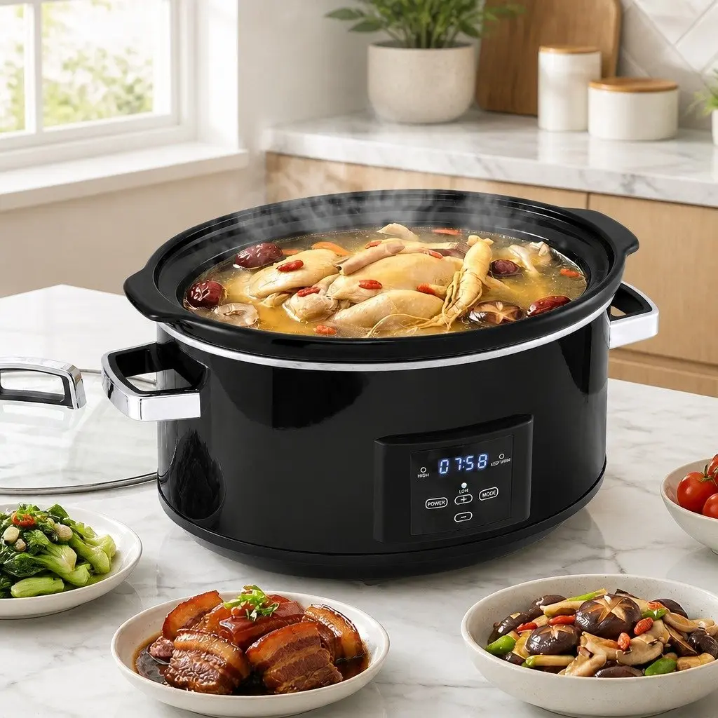 8L Electric Slow Cooker Black Digital Programmable 3 Heat Settings Keep Warm Function