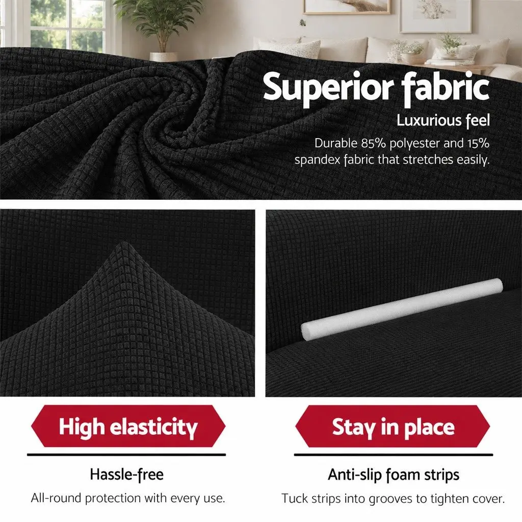 3 Seater Sofa Cover High Stretch Black Couch Protector Furniture Slip Cover