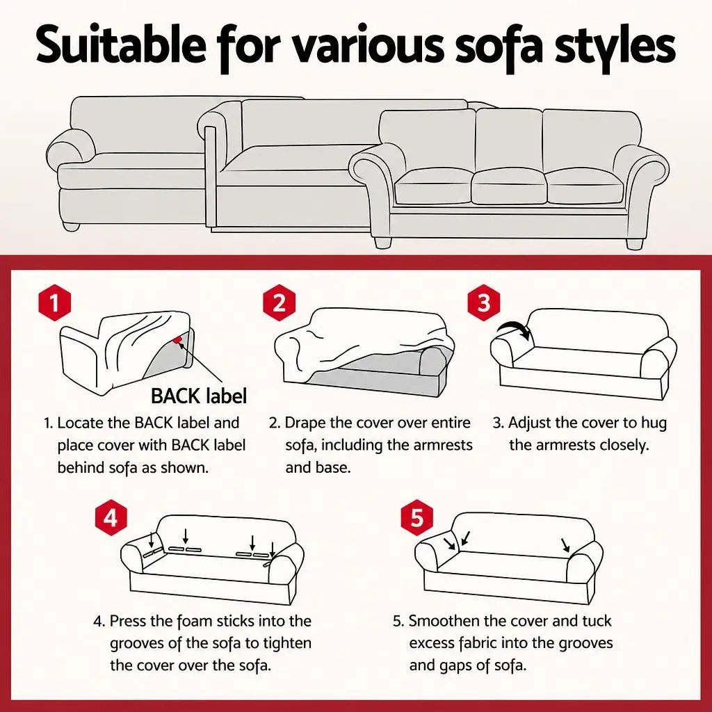 3 Seater Sofa Cover High Stretch Black Couch Protector Furniture Slip Cover