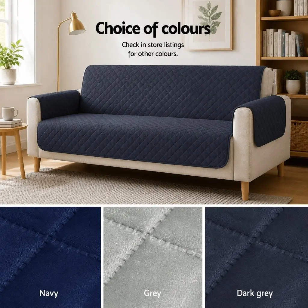 Sofa Cover Dark Grey 3 Seater Quilted Anti-Slip Machine Washable