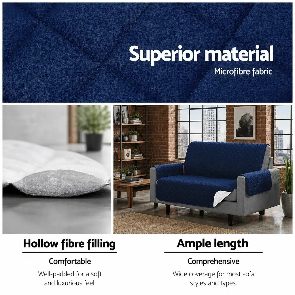 3 Seater Sofa Cover Navy Quilted Microfibre Anti-Slip