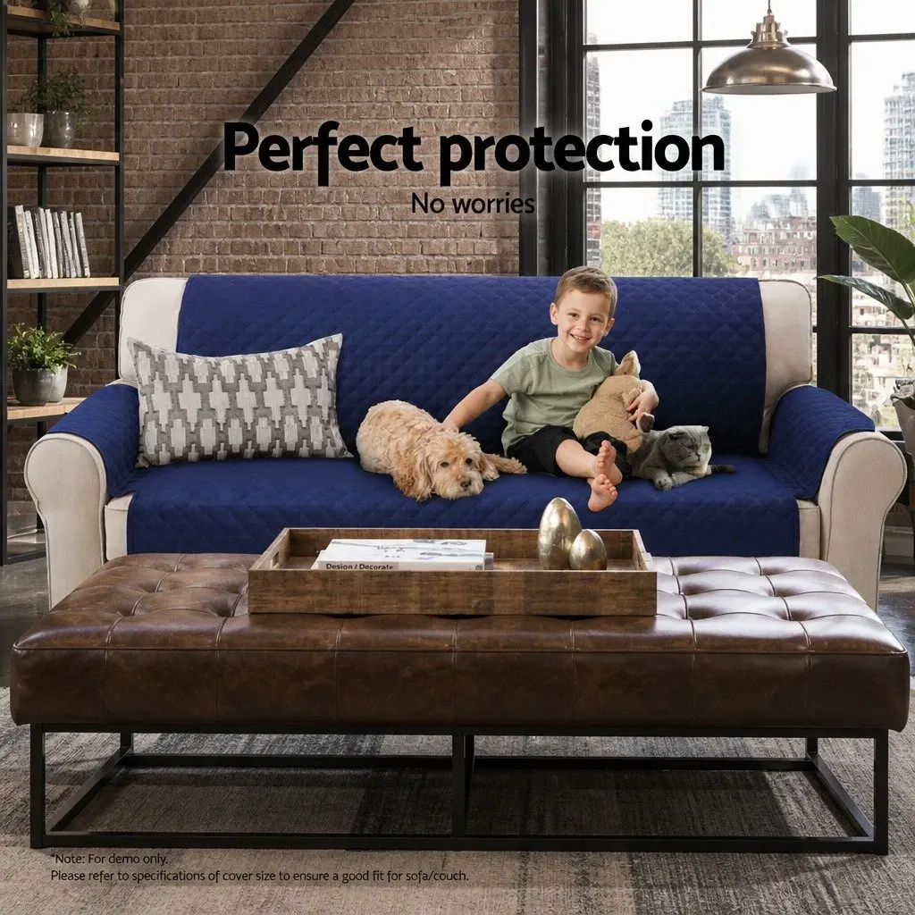 3 Seater Sofa Cover Navy Quilted Microfibre Anti-Slip