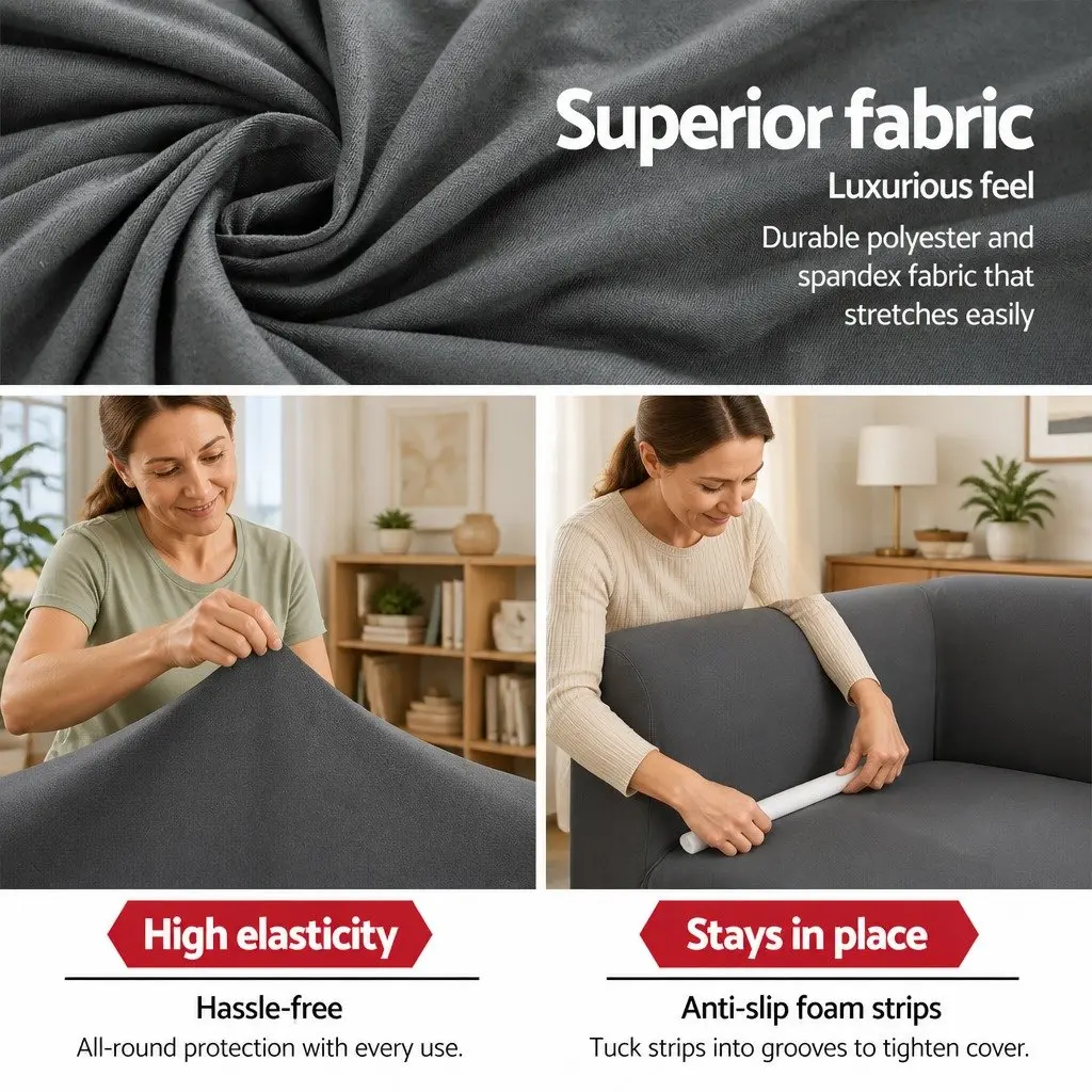 Sofa Cover Grey 2 Seater Stretch Knitted Fabric Machine Washable