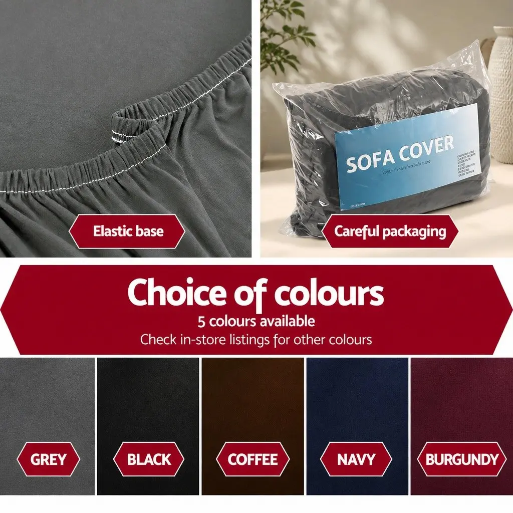 3 Seater Sofa Cover Grey Stretch Knitted Fabric Easy Installation