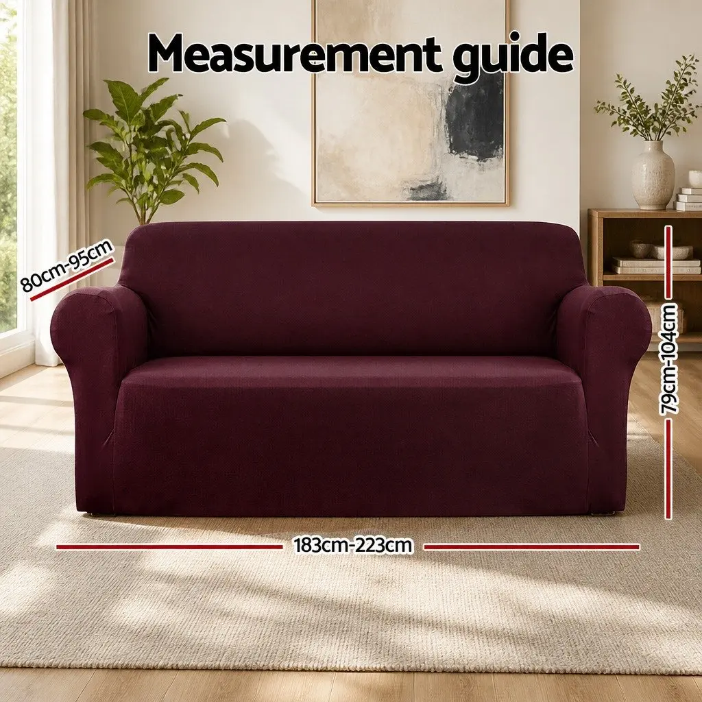 Sofa Cover Burgundy 3 Seater Stretch Knitted Fabric