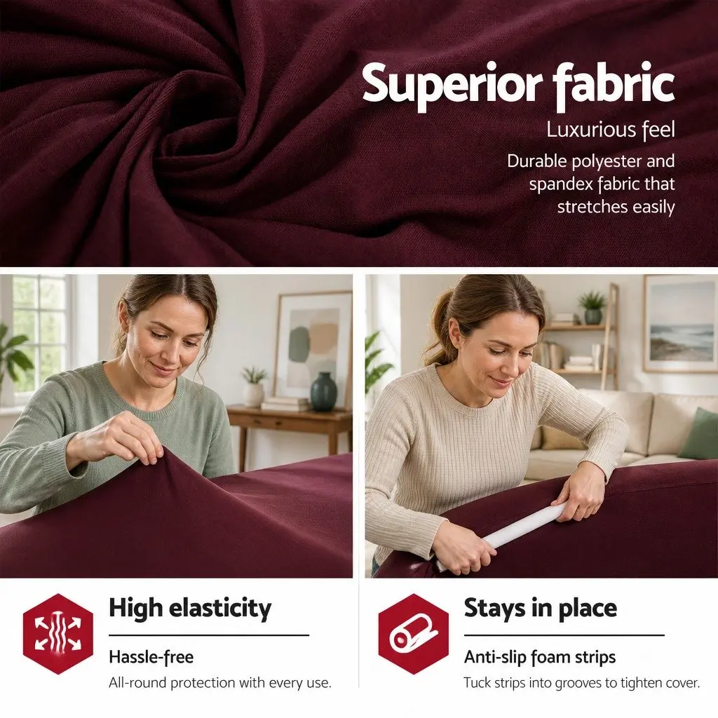 Sofa Cover Burgundy 3 Seater Stretch Knitted Fabric