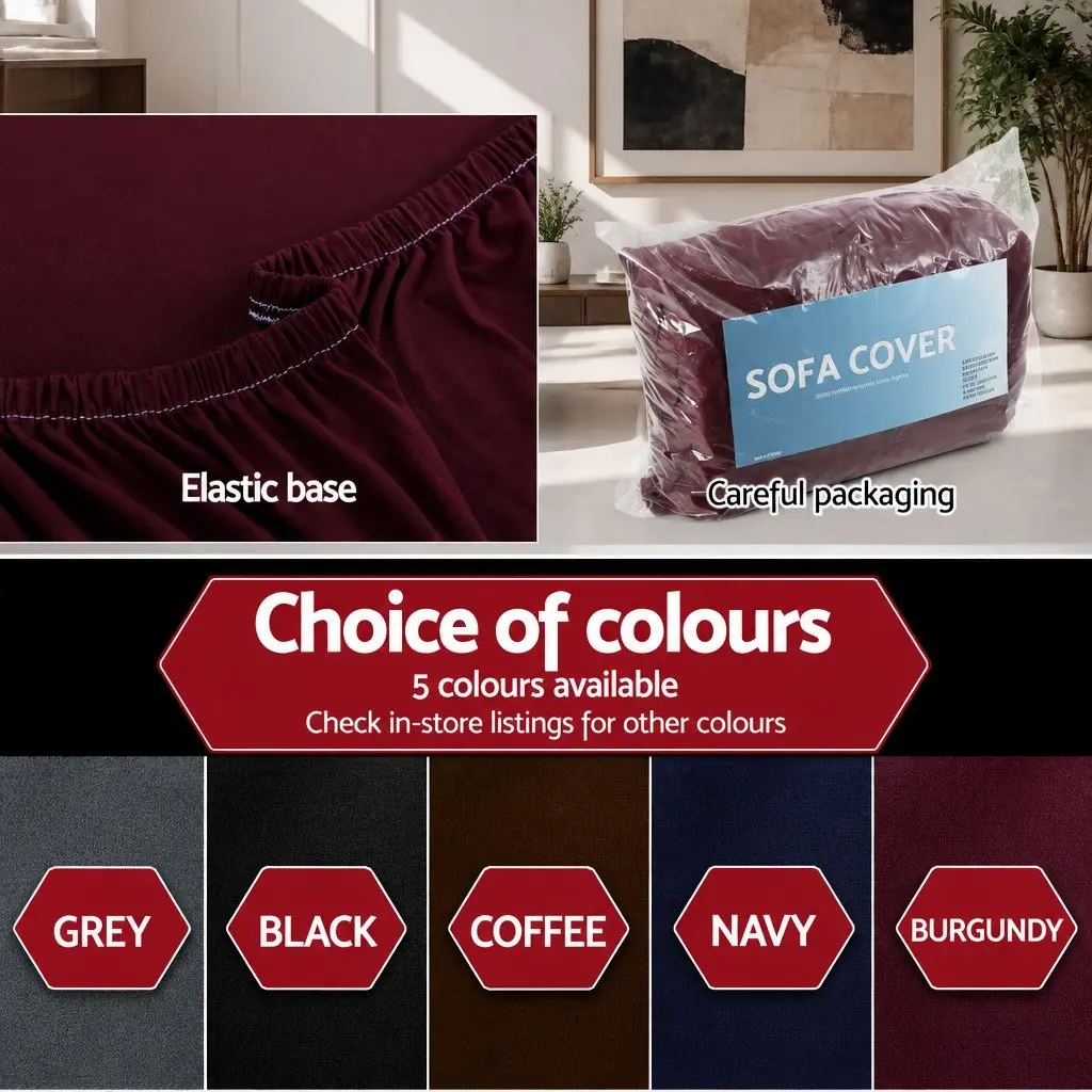 Sofa Cover Burgundy 3 Seater Stretch Knitted Fabric