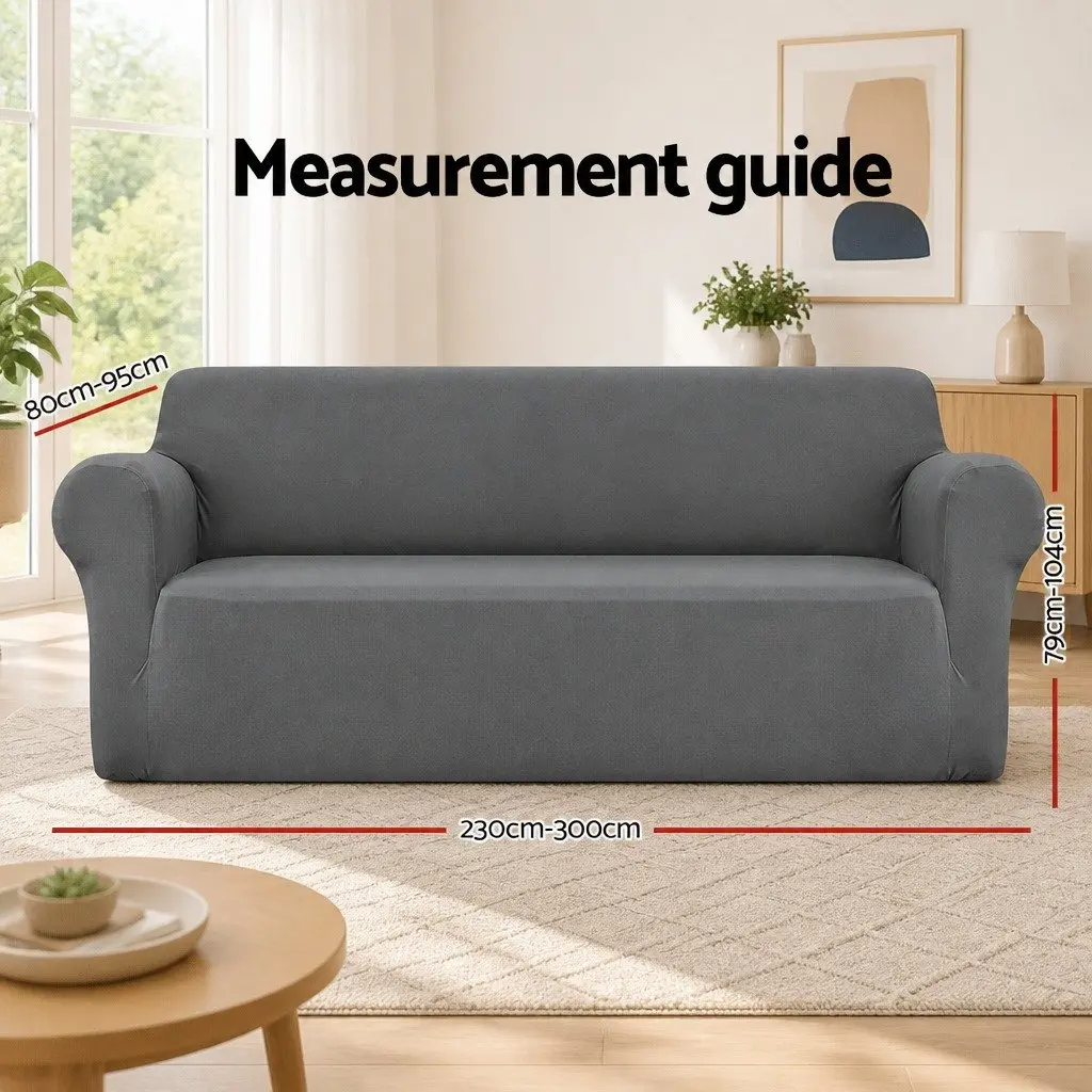 Sofa Cover Grey 4 Seater Stretch Knitted Fabric Easy Install