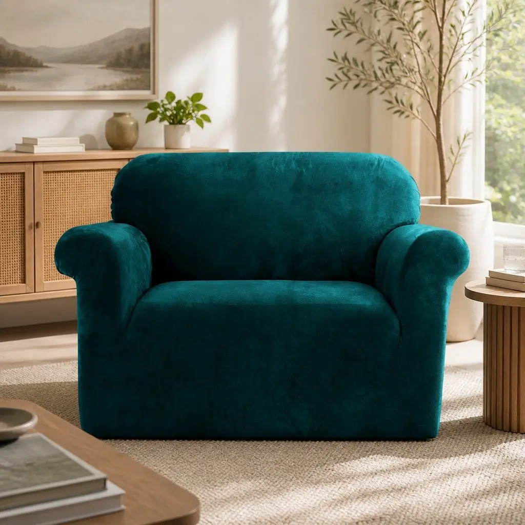 1 Seater Sofa Cover Agate Green Velvet Stretch Slipcover Machine Washable