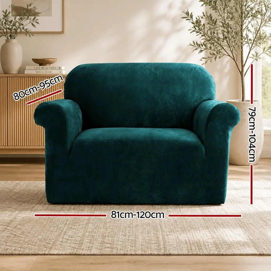1 Seater Sofa Cover Agate Green Velvet Stretch Slipcover Machine Washable