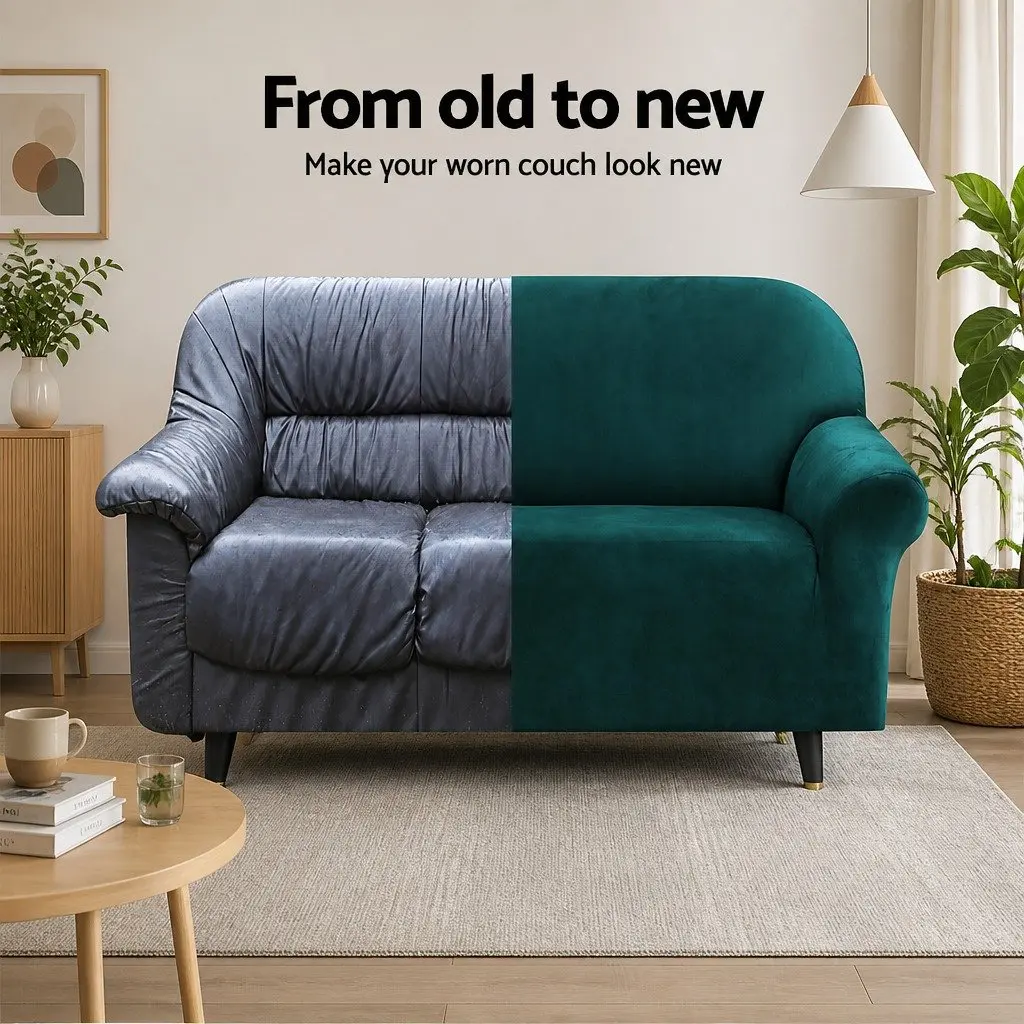 1 Seater Sofa Cover Agate Green Velvet Stretch Slipcover Machine Washable