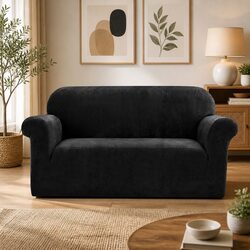 Sleek Black Velvet 2 Seater Sofa Cover - Easy to Use