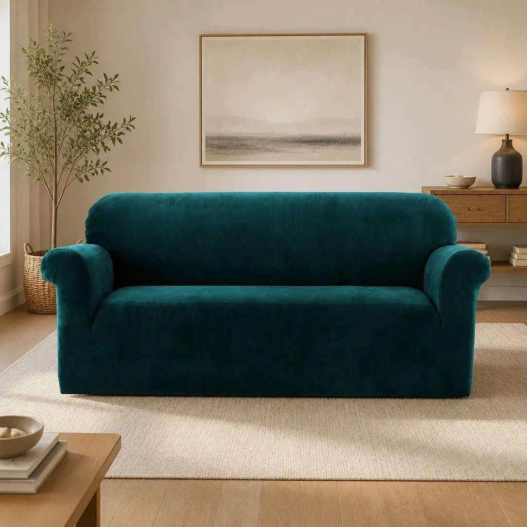 3 Seater Sofa Cover Agate Green Velvet Stretch Slipcover
