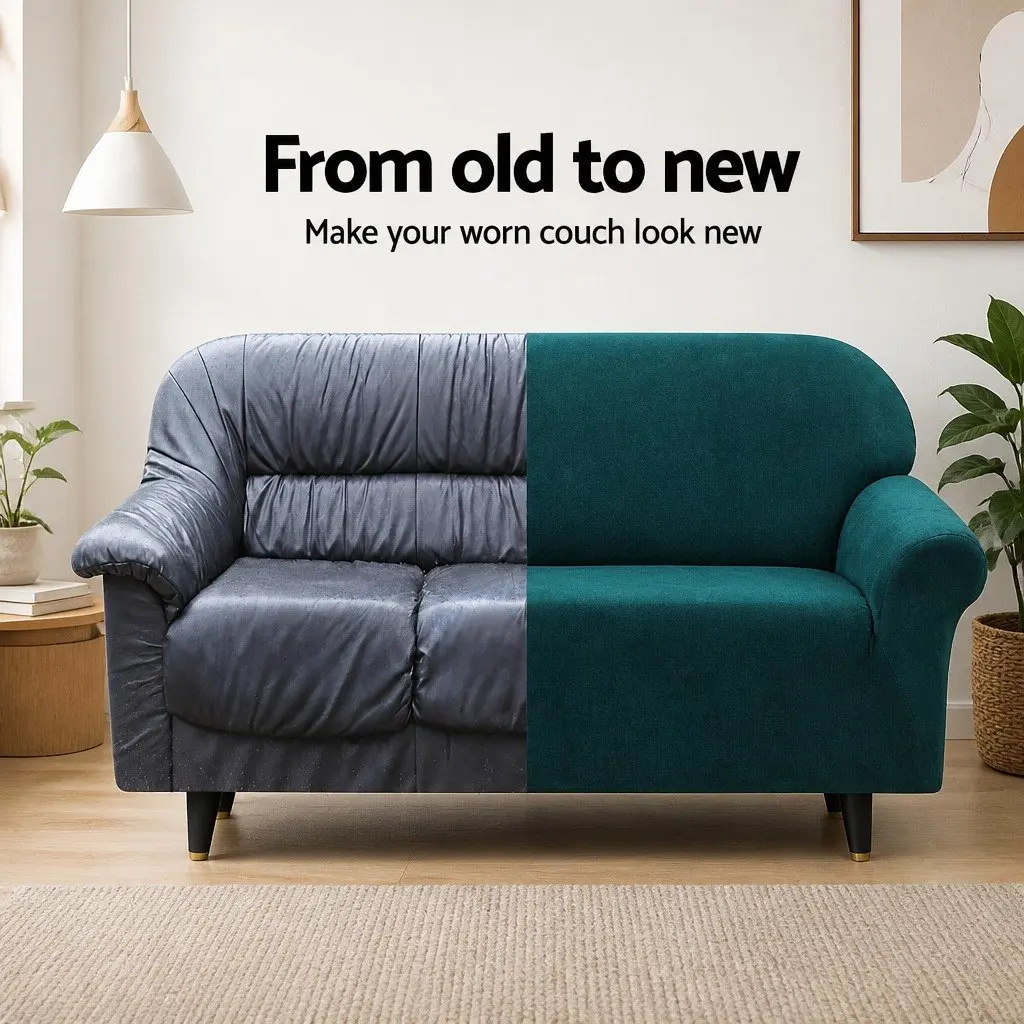 3 Seater Sofa Cover Agate Green Velvet Stretch Slipcover