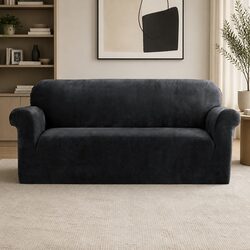 3 Seater Sofa Cover Velvet Couch Protector Stretch Elastic Furniture Black
