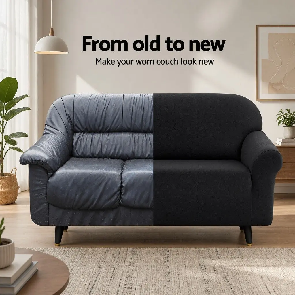 3SeaterSofaCoverBlackVelvetStretchableProtectorElasticFurniture