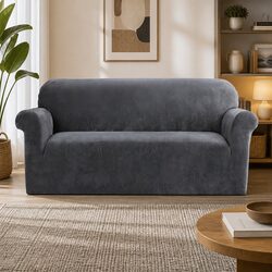Compact and Effective 3-Seater Grey Velvet Sofa Cover