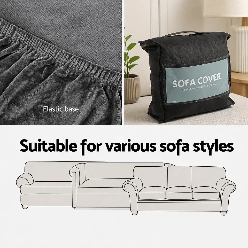 3 Seater Sofa Cover Grey Velvet Stretch Furniture Protection