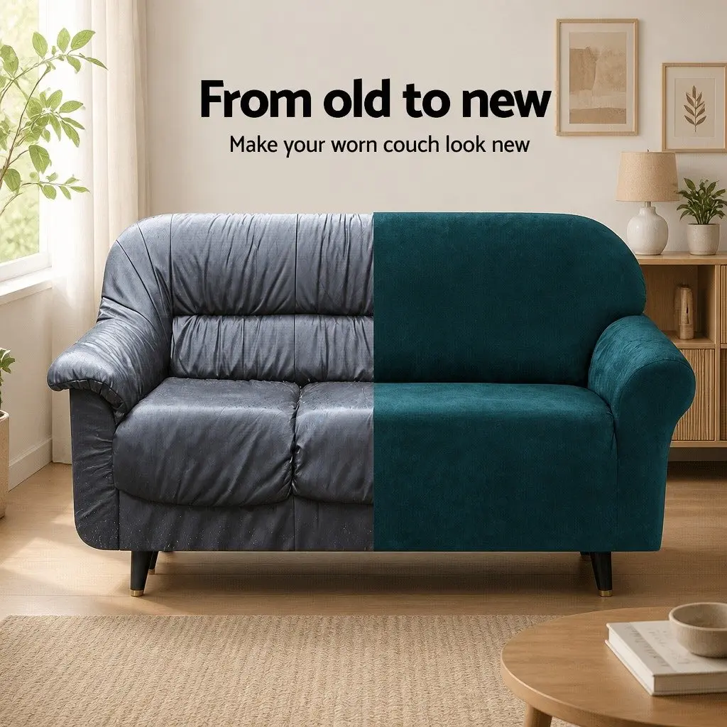 4 Seater Sofa Cover Agate Green Velvet Stretch Machine Washable