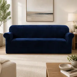 4 Seater Sofa Cover Velvet Couch Protector Navy Blue Stretchable Anti-Slip