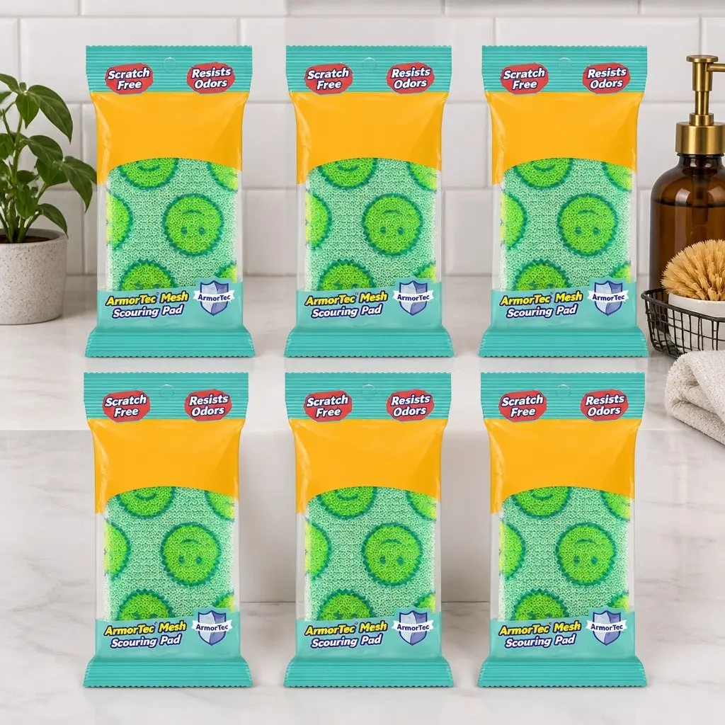 Scouring Pads Green 6 Piece Scratch-Free Cleaning Surface FlexTexture Foam Core