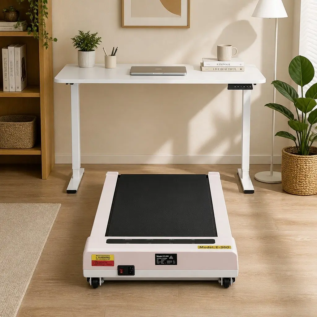 Electric Standing Desk Treadmill Combo White 140cm Motorised Height Adjustable with Walking Pad