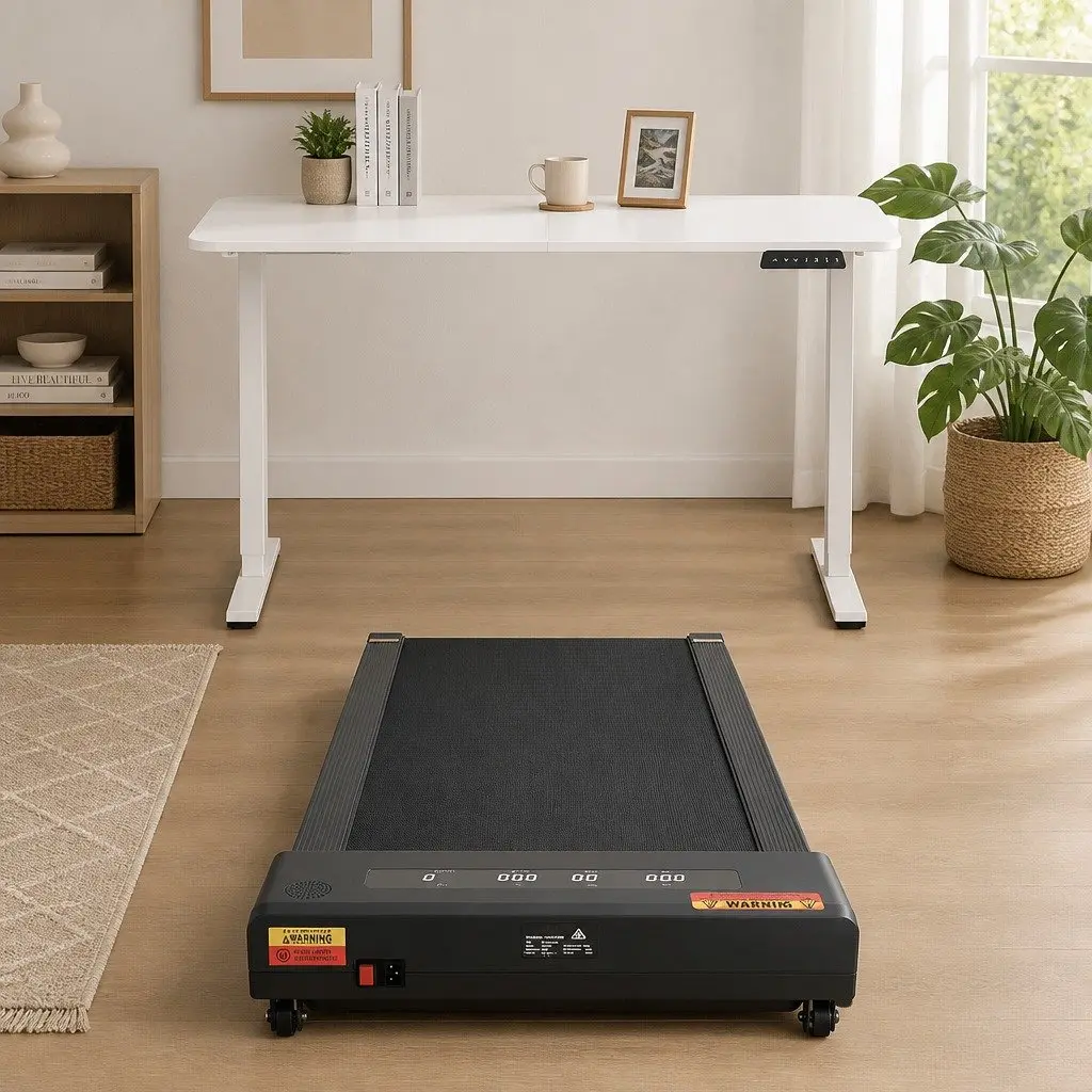 Electric Standing Desk Treadmill Combo White 140cm Motorised Height Adjustable with Bluetooth Control