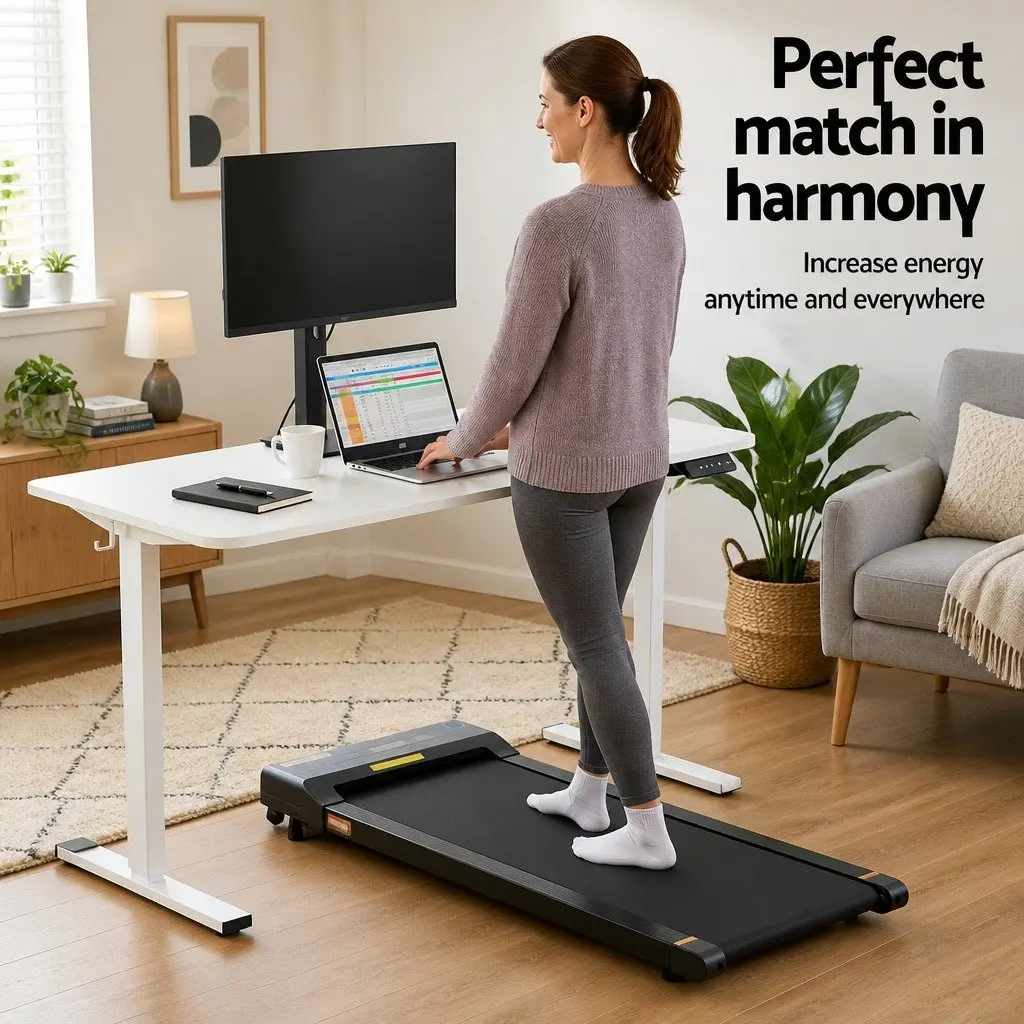 Electric Standing Desk Treadmill Combo White 140cm Motorised Height Adjustable with Bluetooth Control