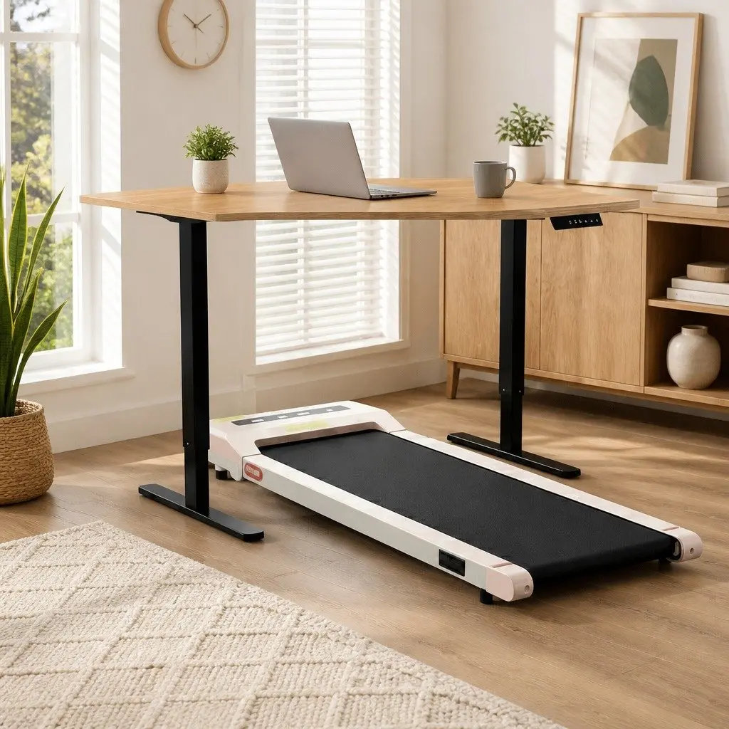Electric Standing Desk Treadmill Combo Oak 120cm Motorised Height Adjustment