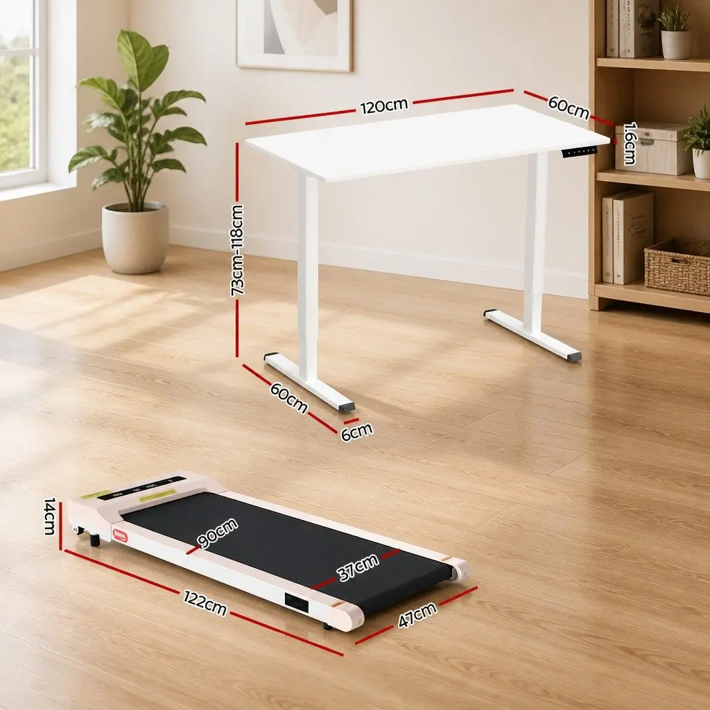 Electric Standing Desk White 120cm Motorised Height Adjustment with Integrated Treadmill Walking Pad
