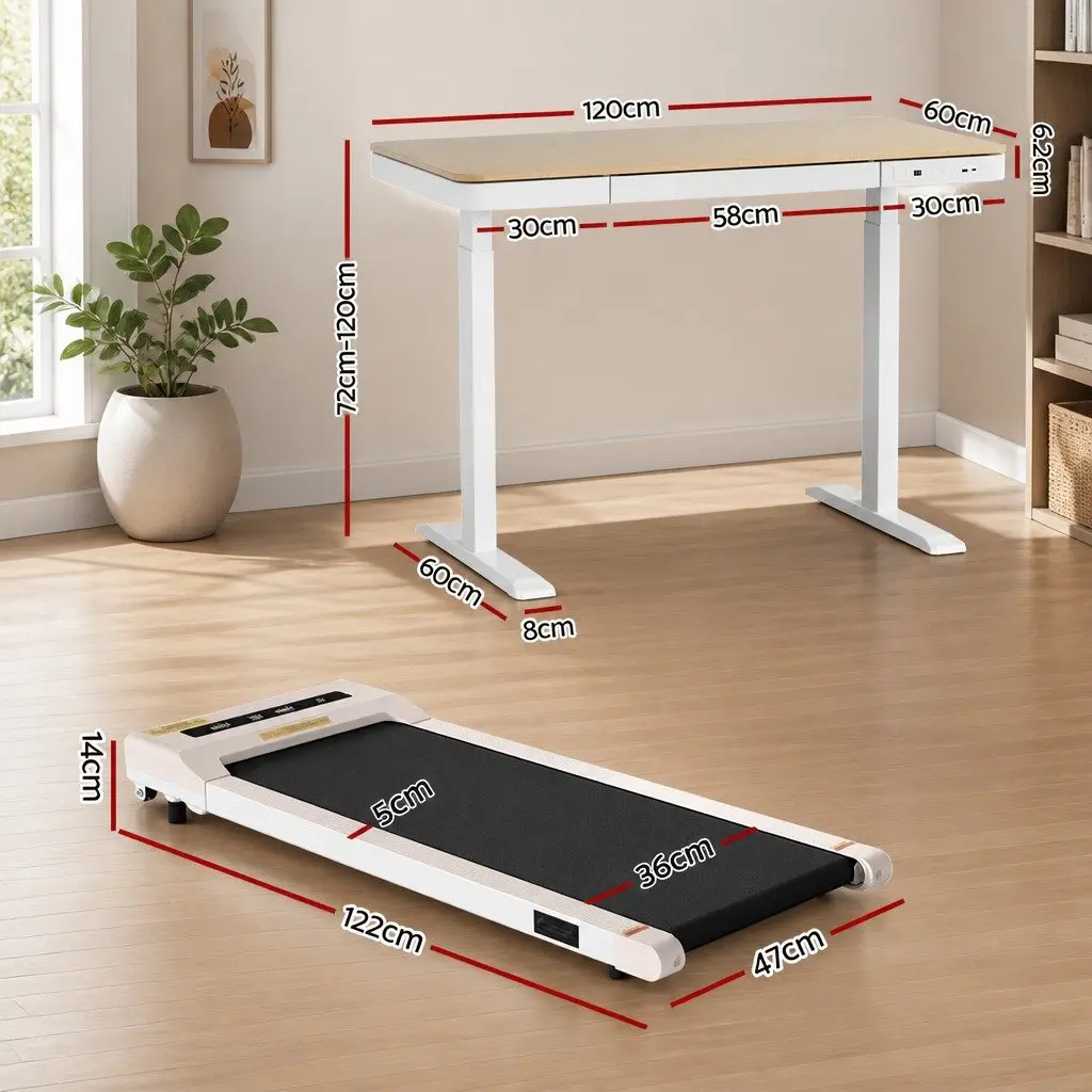 Electric Standing Desk Treadmill Combo White Oak 120cm Adjustable Height Integrated Walking Pad
