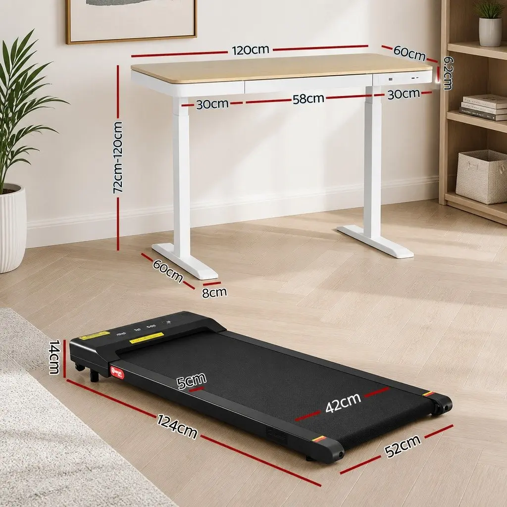 Electric Standing Desk Treadmill Combo White 120cm Adjustable Height Integrated Walking Pad