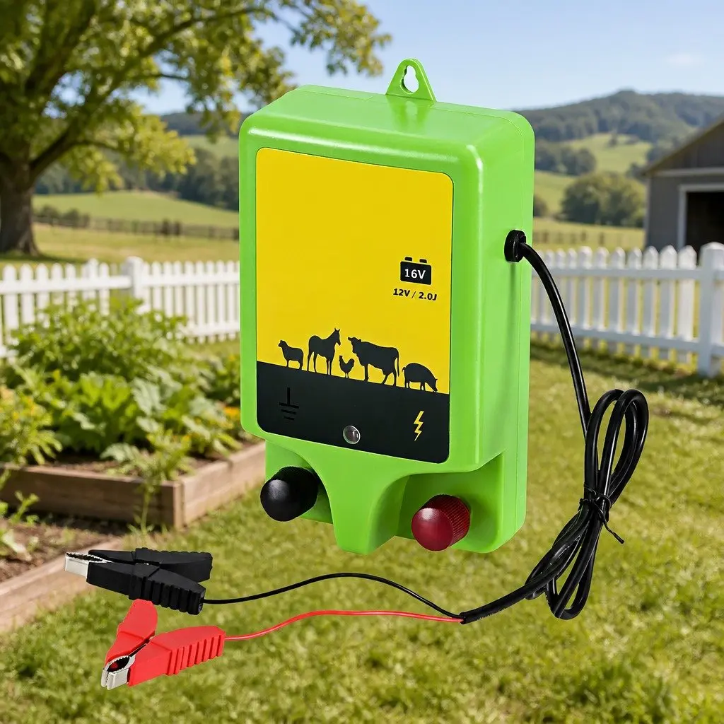 Electric Fence Energiser Green 12V Battery Powered 18km Coverage Safe Pulse Function