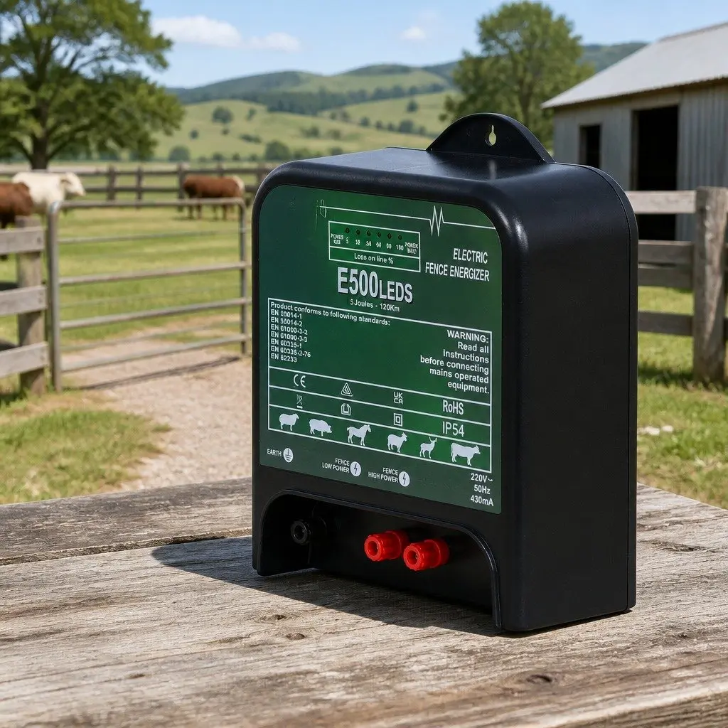 Electric Fence Energiser Black 5J Mains Powered 120km Coverage IP54 Rated