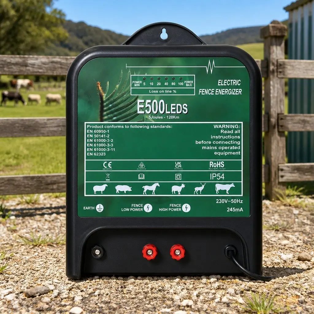 Electric Fence Energiser Black 5J Mains Powered 120km Coverage IP54 Rated