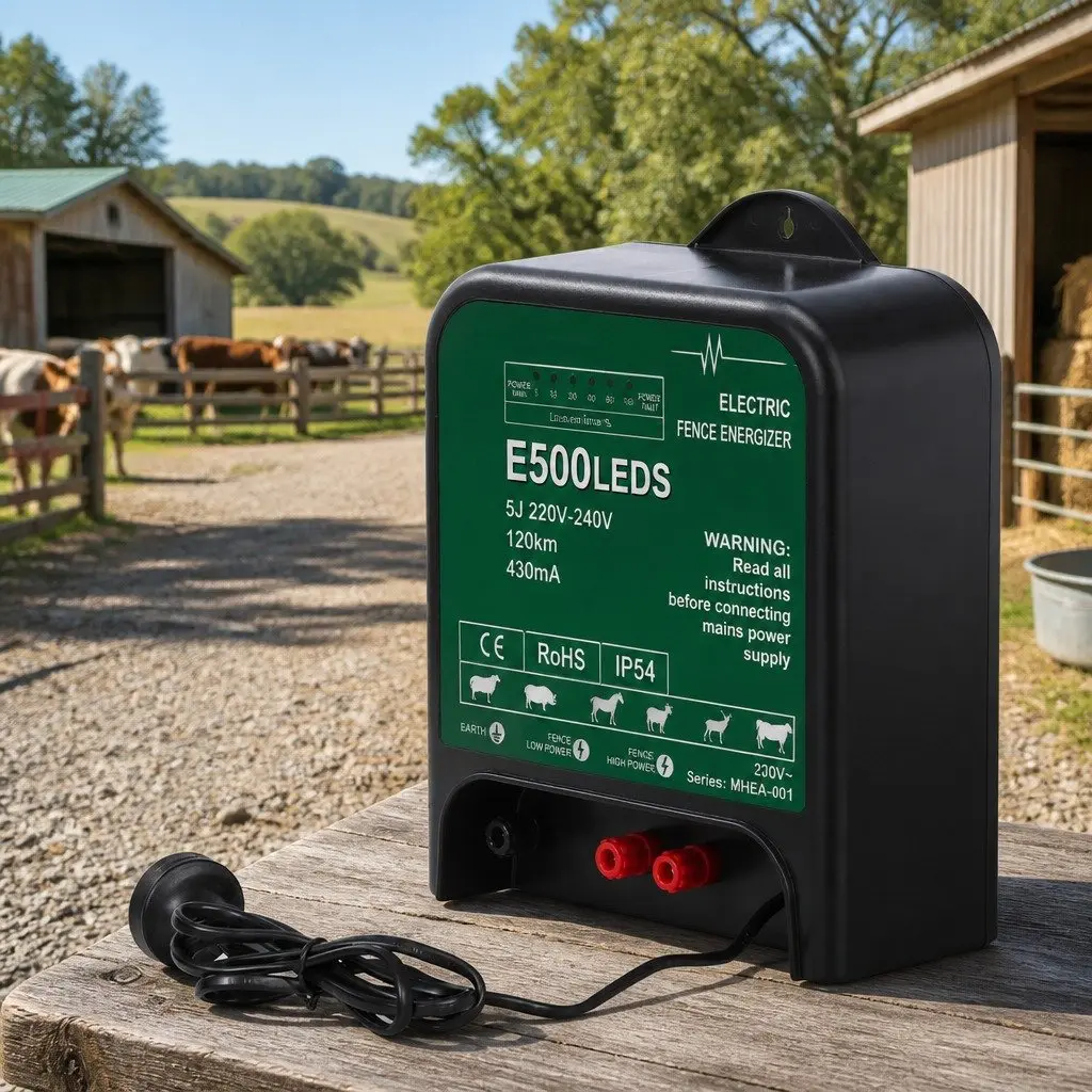 Electric Fence Energiser Black 5J Mains Powered 120km Coverage IP54 Rated