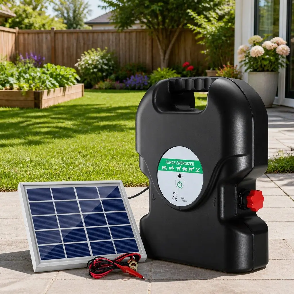 Solar Electric Fence Energiser Black 20km Range 1.2J Livestock Farm Fencing Unit