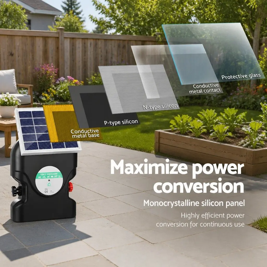 Solar Electric Fence Energiser Black 20km Range 1.2J Livestock Farm Fencing Unit