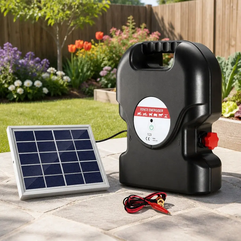 Solar Electric Fence Energiser Black 20km Range 1.2J Livestock Farm Fencing Unit